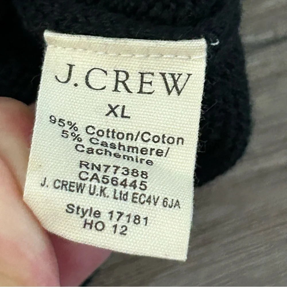 J. Crew Cashmere Cotton Blend 1/4 Zip Pop On knit Black Sweater Men Size XL